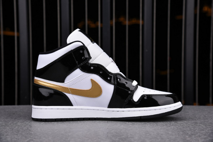 air jordan 1 mid patent black white gold 852542-007