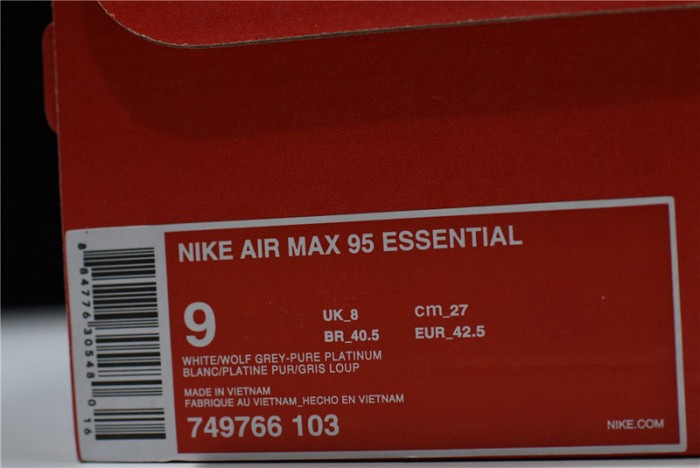 nike air max 95 essential mens white-grey-red running shoes 749766-103
