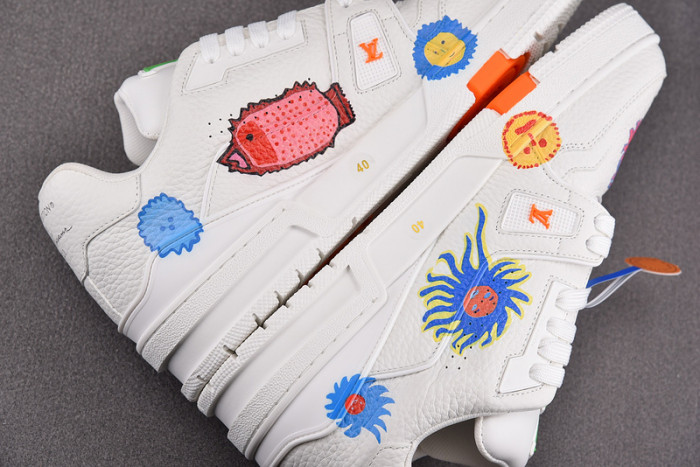 l&v x yayoi kusama trainer white print