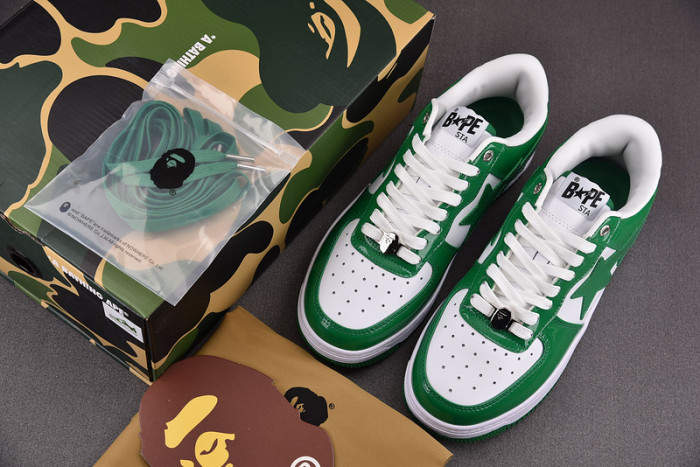 a bathing ape bape sta patent leather green white