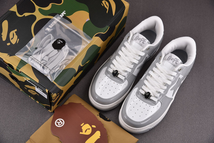 a bathing ape bape sta patent leather white grey