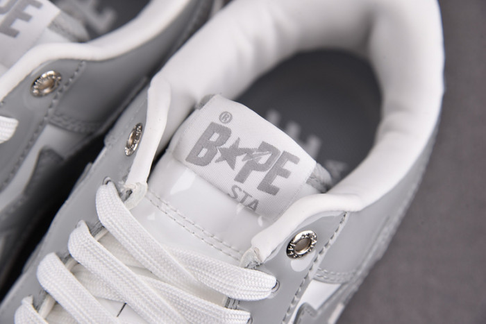 a bathing ape bape sta patent leather white grey