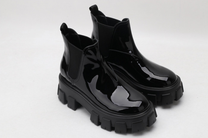 prad monolith patent leather chelsea boots
