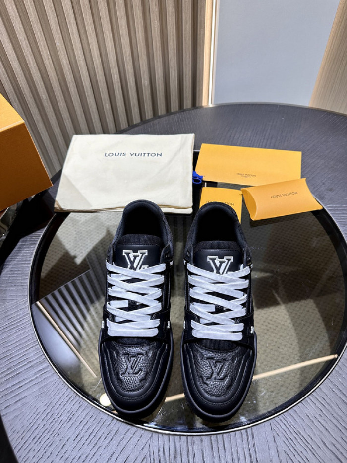 l**is V*t*n trainer black embossed monogram