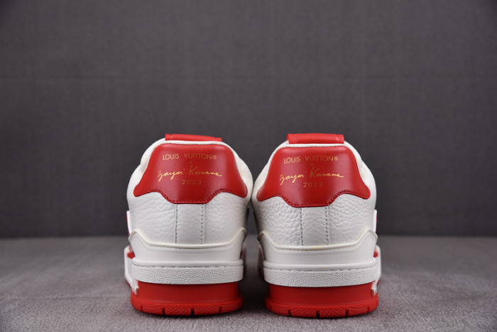 l&v x yayoi kusama trainer white red