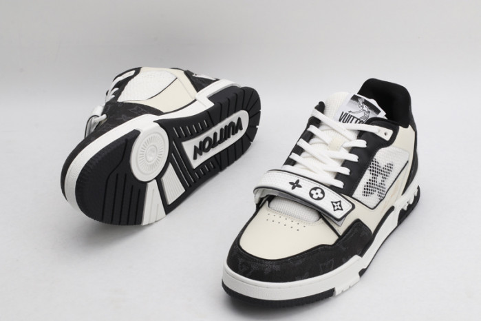 l&v trainer velcro strap monogram denim black white