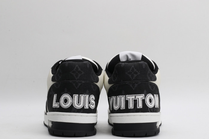 l&v trainer velcro strap monogram denim black white