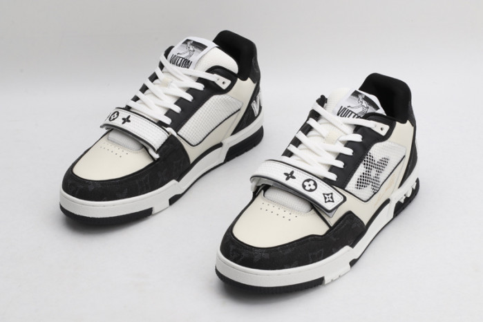 l&v trainer velcro strap monogram denim black white
