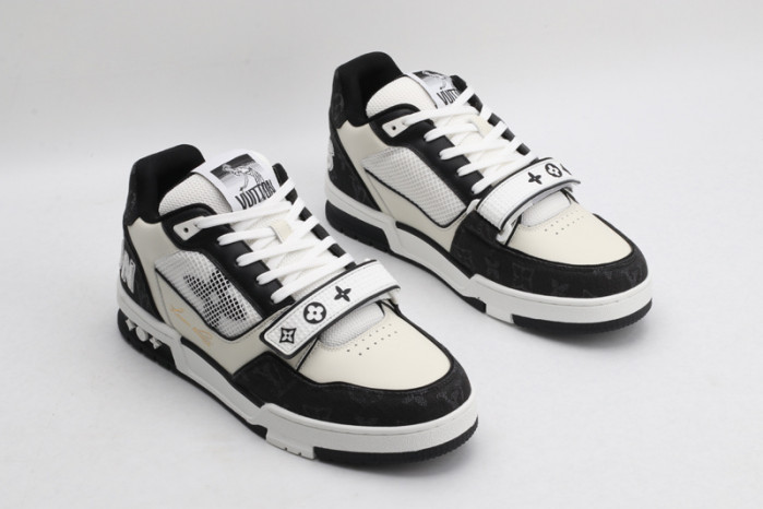 l&v trainer velcro strap monogram denim black white
