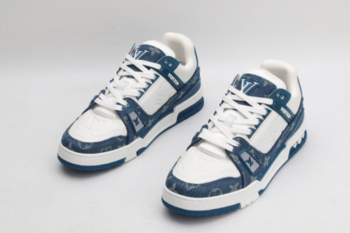 l&v trainer monogram denim white blue