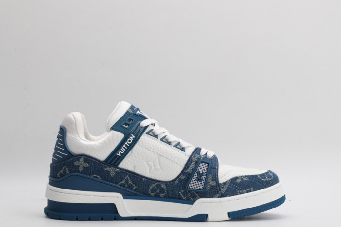 l&v trainer monogram denim white blue
